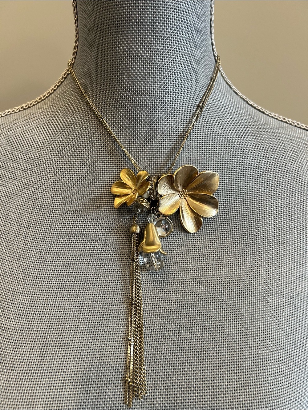White House Black Market Gold Floral Tassel Necklace